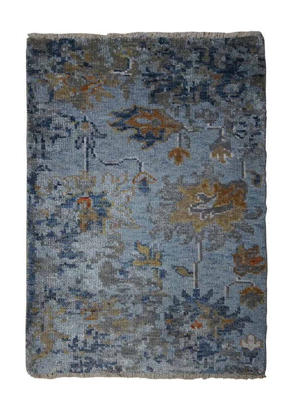 A31869 Oriental Rug Indian Handmade Area Transitional 2'0'' x 3'0'' -2x3- Blue Yellow Gold Floral Oushak Design