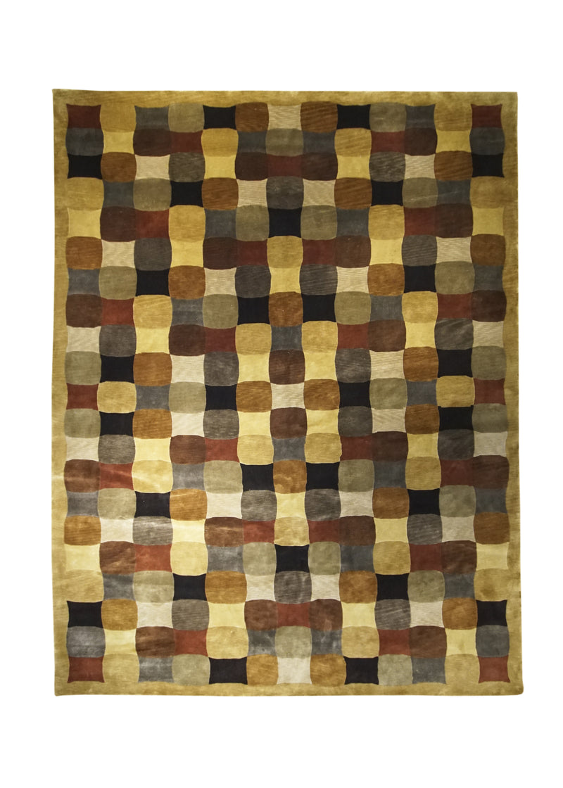 A31875 Oriental Rug Indian Handmade Area Modern 8'12'' x 12'0'' -9x12- Multi-color Red Geometric Design