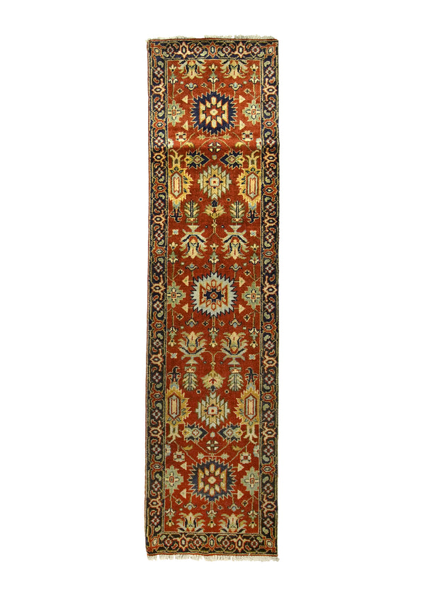 A31883 Oriental Rug Indian Handmade Area Transitional Tribal 2'5'' x 9'9'' -2x10- Red Geometric Heriz Design