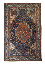A31897 Persian Rug Malayer Handmade Area Tribal Antique 4'4'' x 6'5'' -4x6- Blue Whites Beige Red Geometric Design
