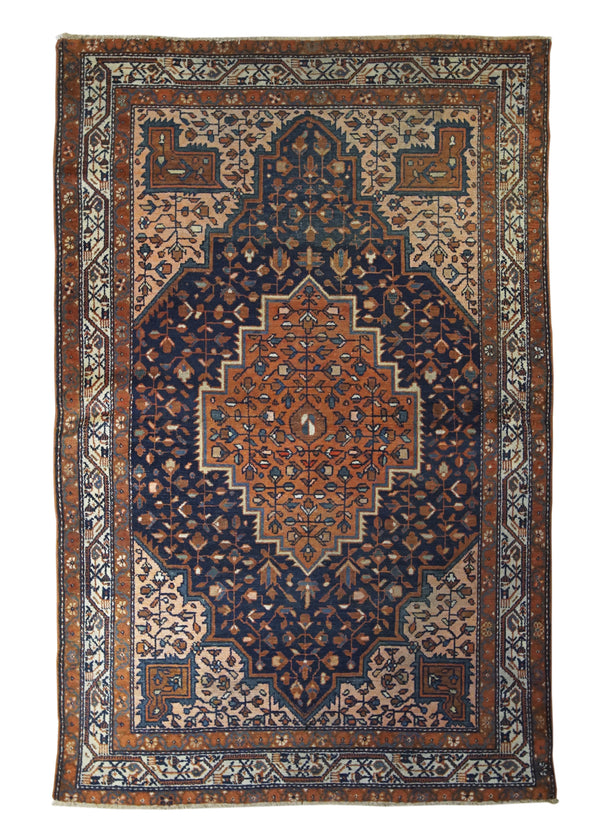 A31897 Persian Rug Malayer Handmade Area Tribal Antique 4'4'' x 6'5'' -4x6- Blue Whites Beige Red Geometric Design