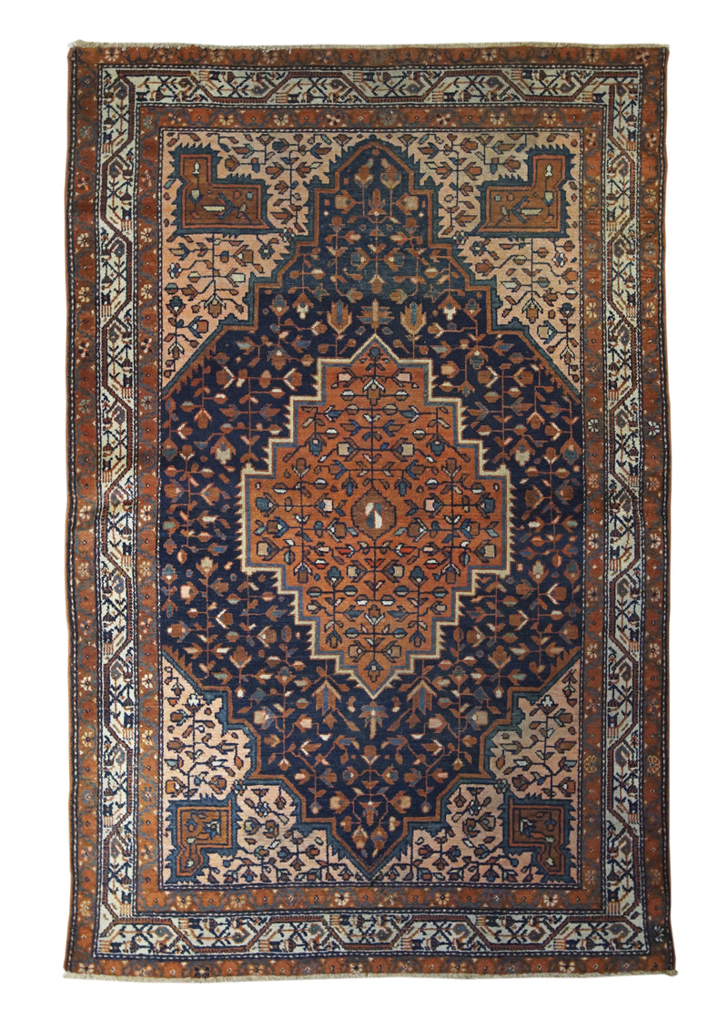 A31897 Persian Rug Malayer Handmade Area Tribal Antique 4'4'' x 6'5'' -4x6- Blue Whites Beige Red Geometric Design