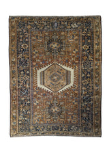 A31900 Persian Rug Gharajeh Handmade Area Tribal Antique 4'7'' x 6'1'' -5x6- Red Blue Whites Beige Geometric Design