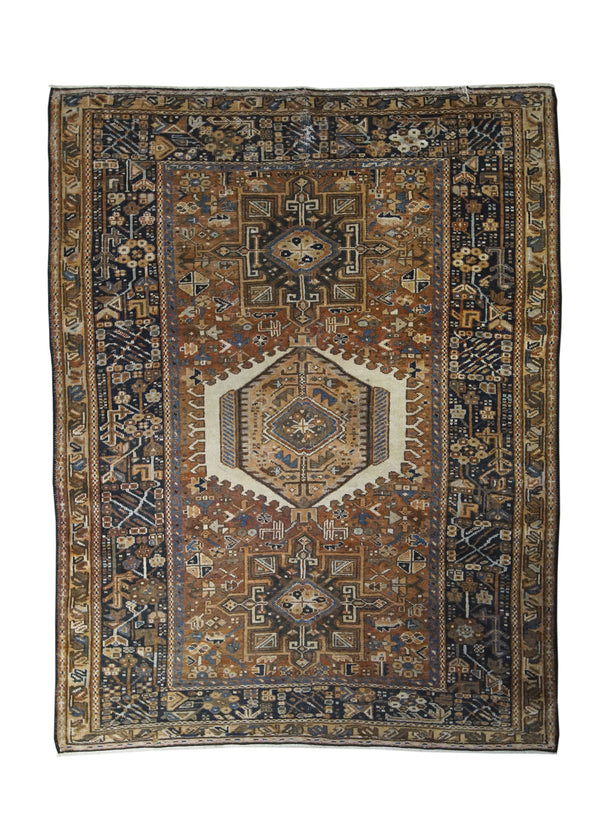 A31900 Persian Rug Gharajeh Handmade Area Tribal Antique 4'7'' x 6'1'' -5x6- Red Blue Whites Beige Geometric Design