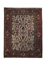 A31901 Persian Rug Heriz Handmade Area Tribal Antique 4'11'' x 6'3'' -5x6- Whites Beige Red Blue Geometric Design