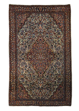 A31904 Persian Rug Sarouk Handmade Area Traditional Antique 4'2'' x 6'8'' -4x7- Whites Beige Blue Red Floral Design
