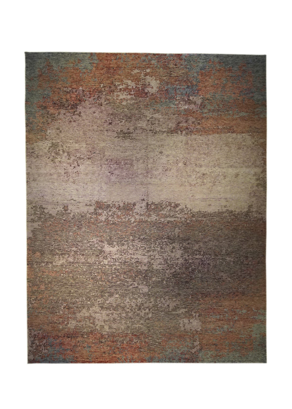 A31906 Oriental Rug Indian Handmade Area Modern 9'2'' x 12'1'' -9x12- Pink Red Stripes Splatter Abstract Design