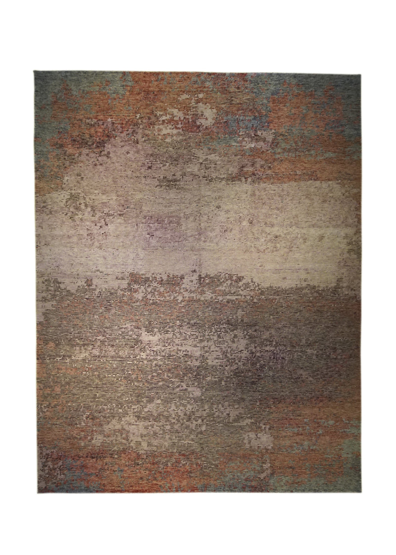 A31906 Oriental Rug Indian Handmade Area Modern 9'2'' x 12'1'' -9x12- Pink Red Stripes Splatter Abstract Design