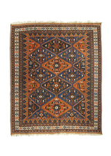 A31912 Persian Rug Ghashghaei Handmade Area Tribal Antique 4'6'' x 5'1'' -5x5- Blue Whites Beige Red Geometric Design