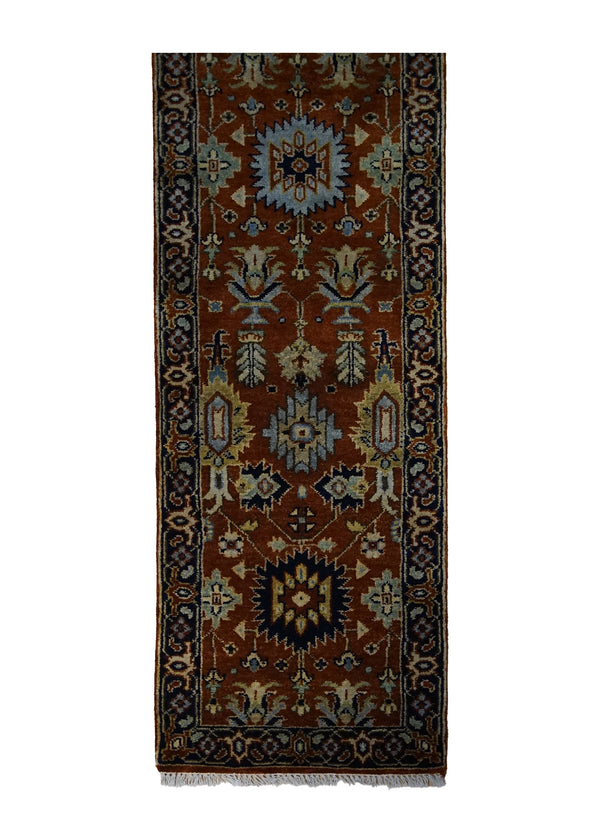 A31920 Oriental Rug Indian Handmade Area Tribal 2'6'' x 10'2'' -3x10- Red Black Geometric Design