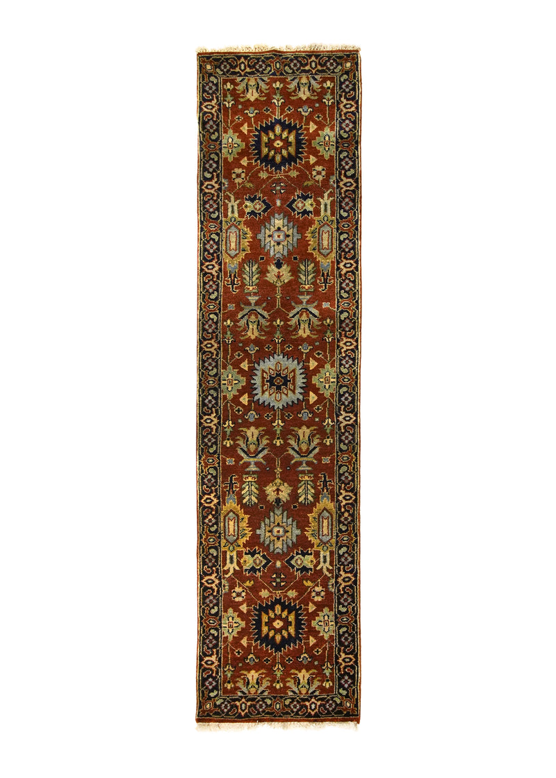 A31920 Oriental Rug Indian Handmade Area Tribal 2'6'' x 10'2'' -3x10- Red Black Geometric Design.jpg