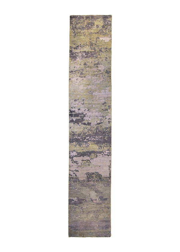 A31926 Oriental Rug Pakistani Handmade Runner Modern Neutral 2'7'' x 13'5'' -3x13- Purple Gray Abstract Splatter Design