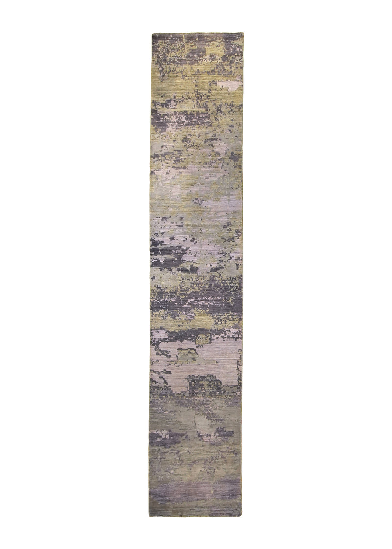 A31926 Oriental Rug Pakistani Handmade Runner Modern Neutral 2'7'' x 13'5'' -3x13- Purple Gray Abstract Splatter Design