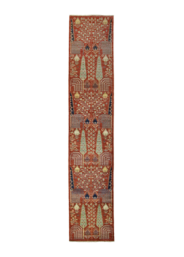 A31929 Oriental Rug Pakistani Handmade Runner Transitional Tribal 2'5'' x 12'4'' -2x12- Red Tree of Life Bakhshayesh Design