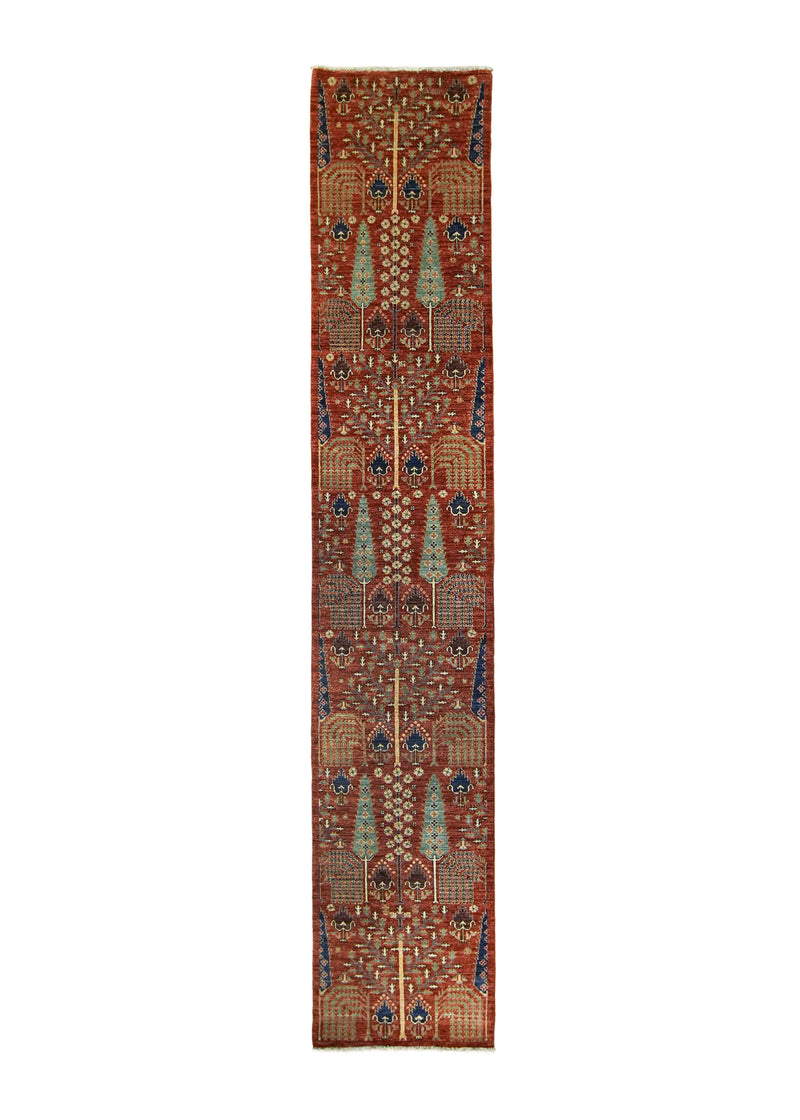 A31930 Oriental Rug Pakistani Handmade Runner Transitional Tribal 2'6'' x 13'8'' -3x14- Red Ariana Geometric Bakhshayesh Design.jpg