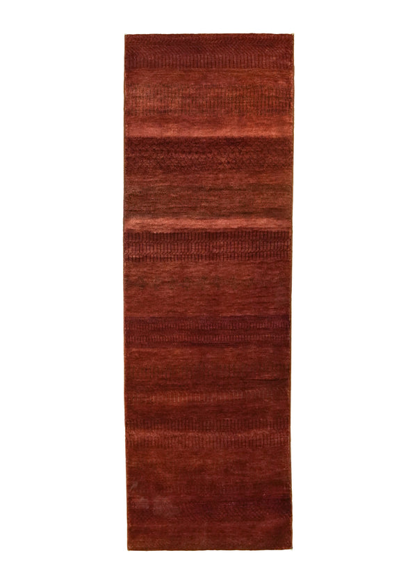 A31935 Oriental Rug Pakistani Handmade Runner Modern Transitional 2'7'' x 8'0'' -3x8- Red Geometric Stripes Grass Gabbeh Design