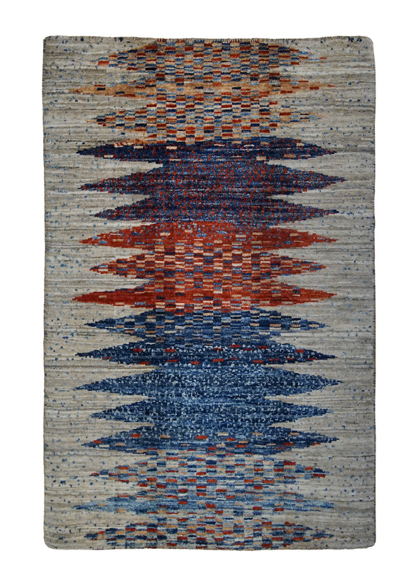 A31937 Oriental Rug Pakistani Handmade Area Transitional Tribal 2'1'' x 3'3'' -2x3- Gray Red Blue Geometric Gabbeh Design