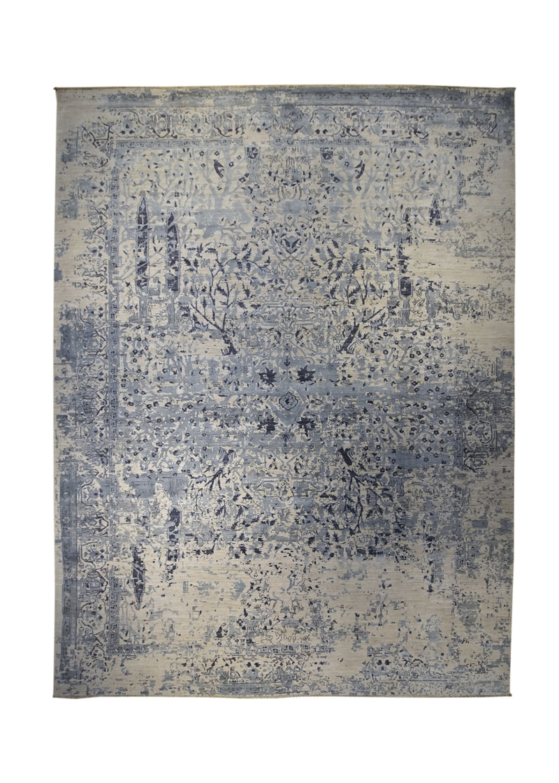 A31945 Oriental Rug Pakistani Handmade Area Modern Neutral 8'10'' x 11'10'' -9x12- Whites Beige Gray Erased Geometric Abstract Design