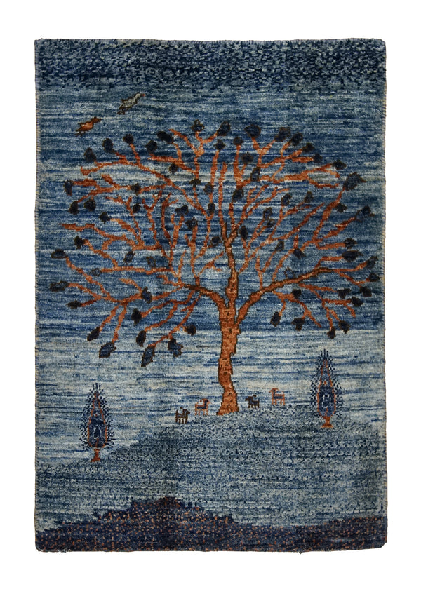 A31950 Oriental Rug Pakistani Handmade Area Transitional Tribal 2'0'' x 2'11'' -2x3- Blue Brown Tree of Life Gabbeh Design