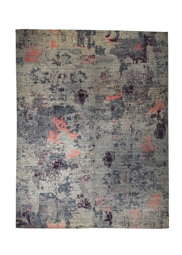 A31953 Oriental Rug Pakistani Handmade Area Modern 8'12'' x 11'11'' -9x12- Gray Pink Yeldiz Abstract Design