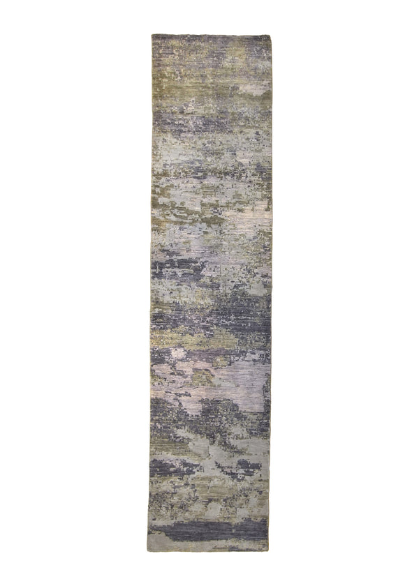 A31959 Oriental Rug Pakistani Handmade Runner Modern Neutral 2'10'' x 12'0'' -3x12- Whites Beige Gray Purple Abstract Splatter Design