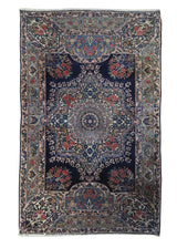 A31973 Persian Rug Lavar Kerman Handmade Area Traditional Antique 4'0'' x 6'3'' -4x6- Blue Pink Floral Design