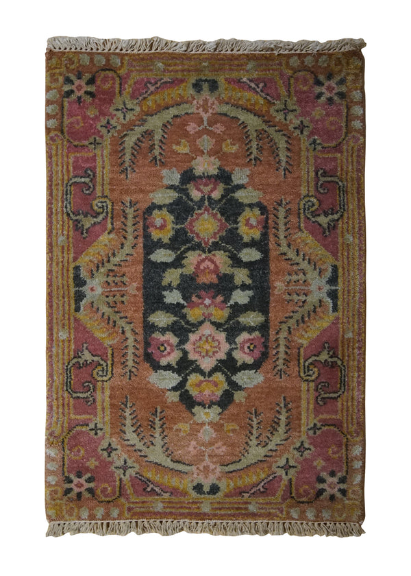A31977 Oriental Rug Indian Handmade Area Traditional 2'0'' x 3'0'' -2x3- Orange Pink Floral Design