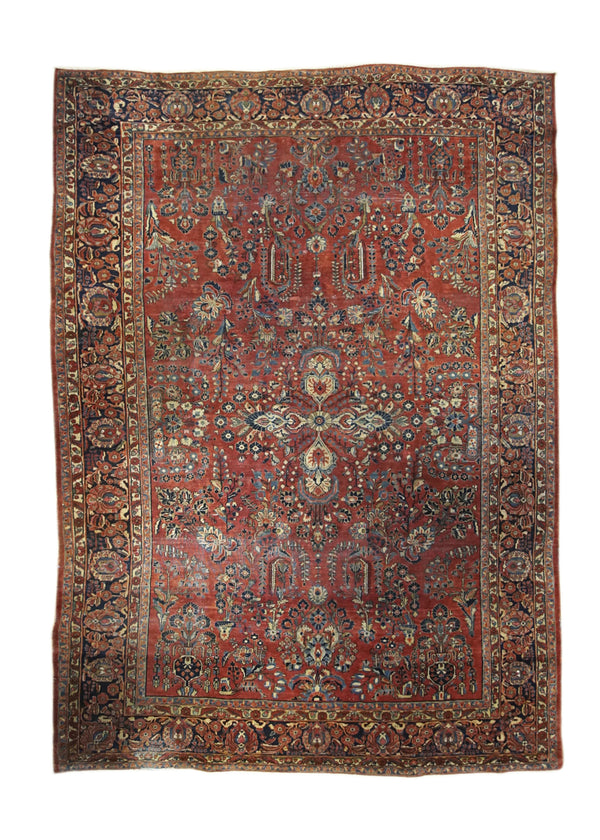 A31979 Persian Rug Sarouk Handmade Area Traditional Antique 8'5'' x 11'11'' -8x12- Red Floral Design