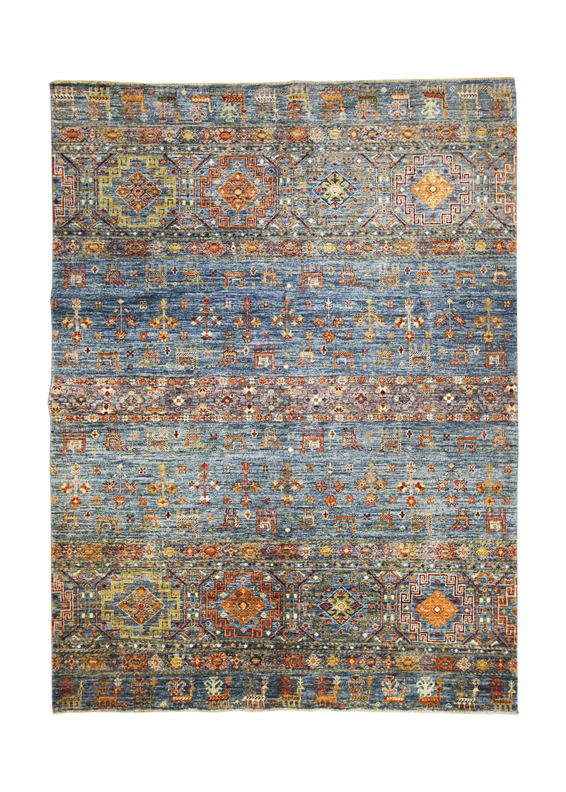 A32039 Oriental Rug Pakistani Handmade Area Transitional 5'11'' x 8'0'' -6x8- Blue Multi-color Khorjin Geometric Design