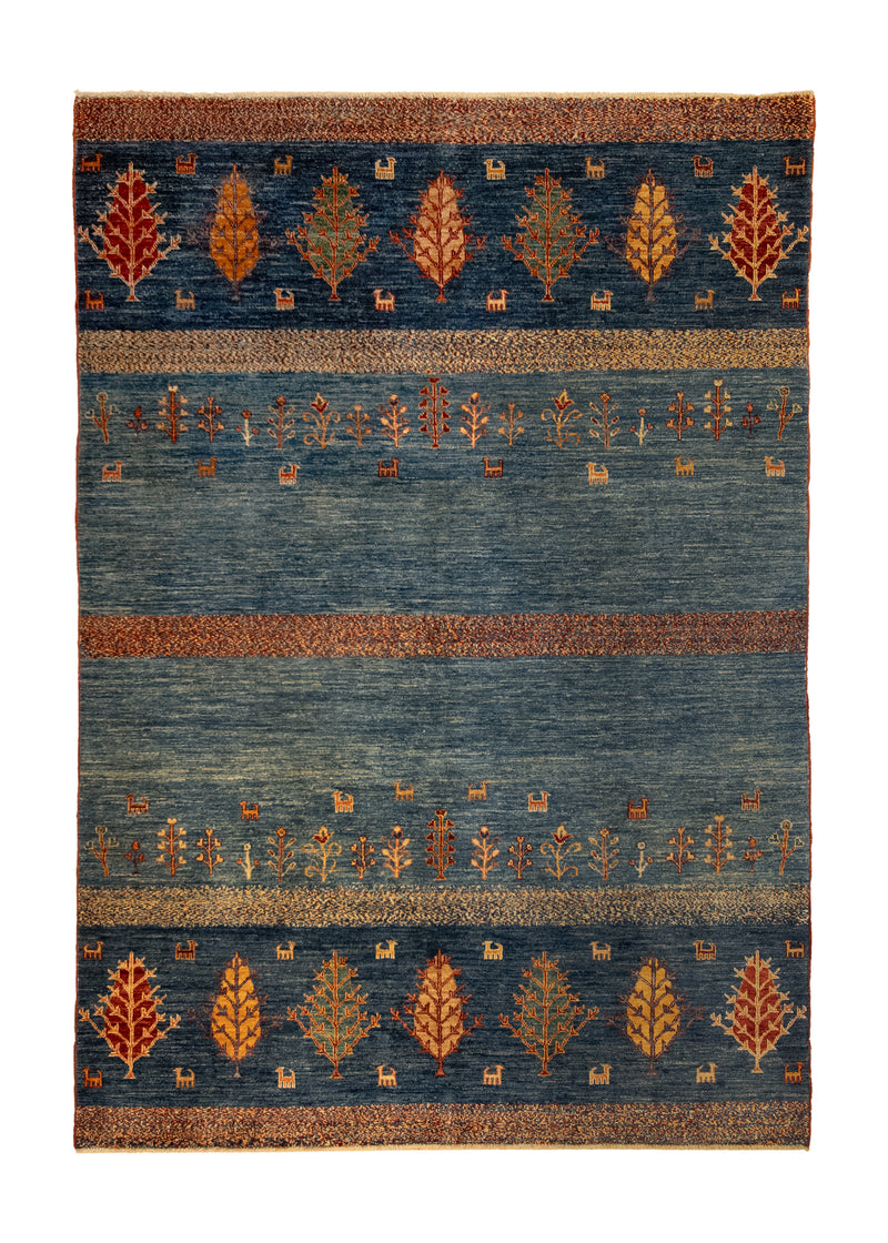 A32040 Oriental Rug Pakistani Handmade Area Transitional 5'7'' x 7'11'' -6x8- Blue Multi-color Khorjin Geometric Design.jpg