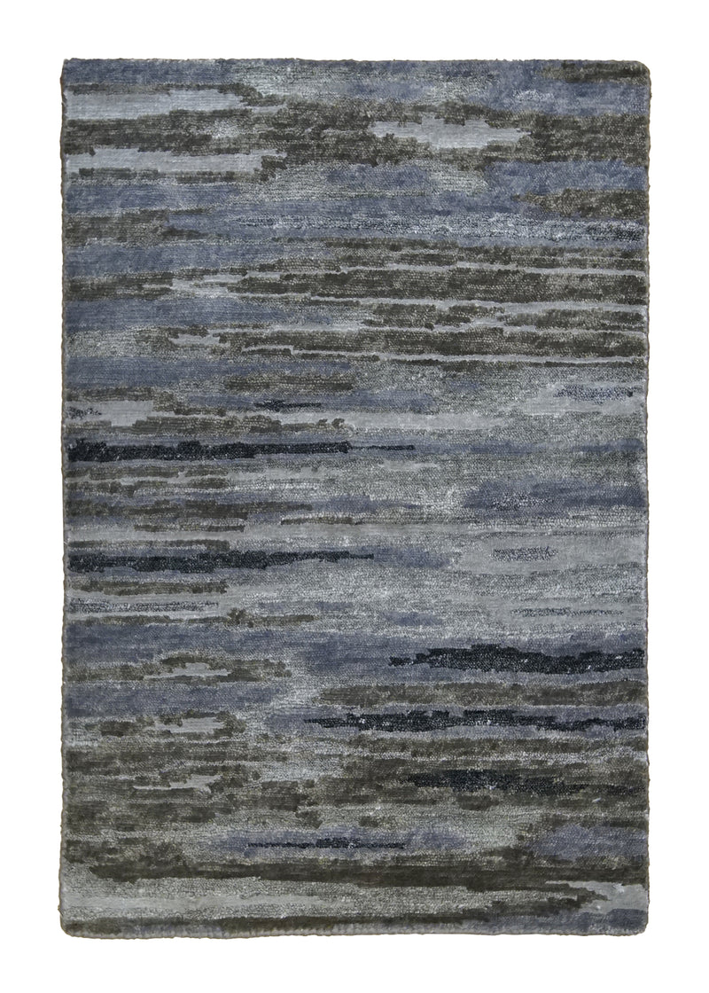 A32050 Oriental Rug Indian Handmade Area Modern 2'0'' x 3'0'' -2x3- Gray Black Abstract Stripes Design.jpg