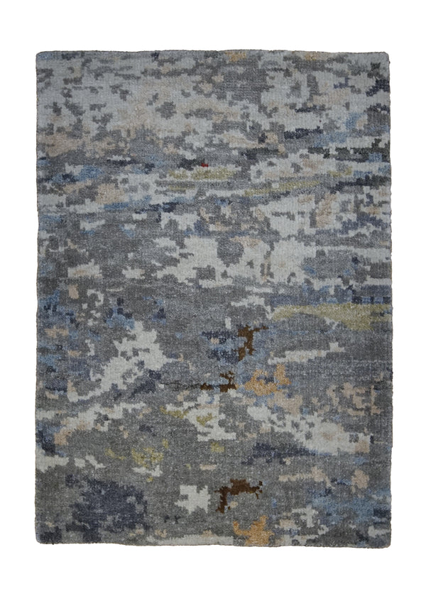 A32051 Oriental Rug Indian Handmade Area Modern Neutral 2'0'' x 3'0'' -2x3- Whites Beige Gray Abstract Splatter Design