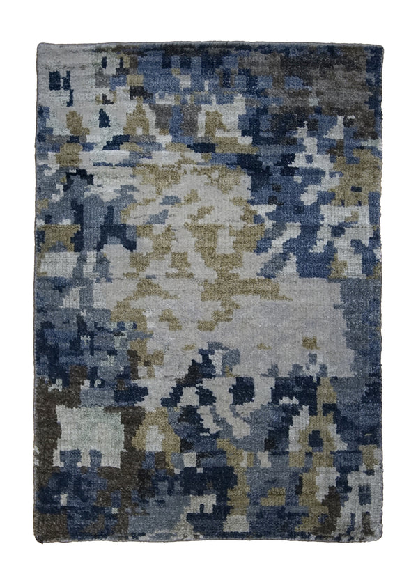 A32052 Oriental Rug Indian Handmade Area Modern 2'0'' x 3'0'' -2x3- Yellow Gold Blue Abstract Splatter Design