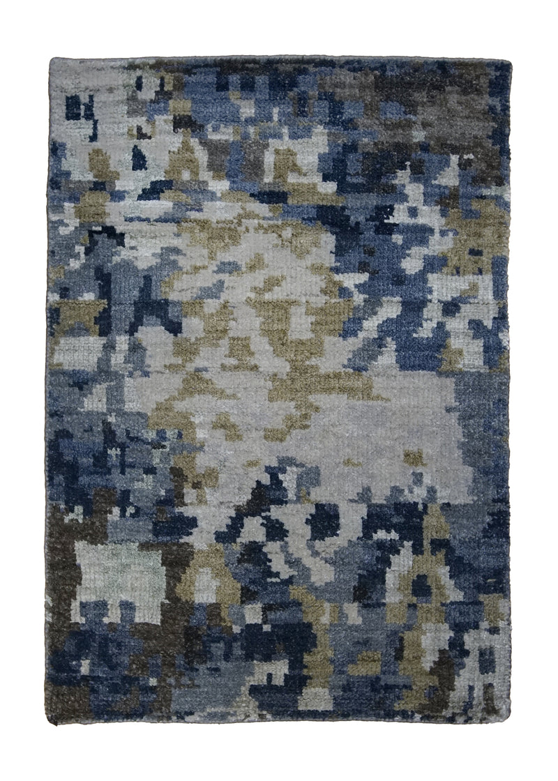 A32052 Oriental Rug Indian Handmade Area Modern 2'0'' x 3'0'' -2x3- Yellow Gold Blue Abstract Splatter Design