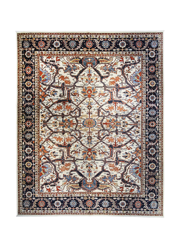 A32055 Oriental Rug Pakistani Handmade Area Transitional Tribal 12'0'' x 15'3'' -12x15- Whites Beige Blue Serapi Geometric Design