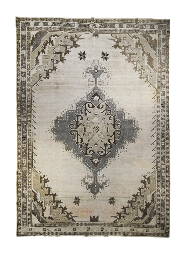 A32058 Oriental Rug Turkish Handmade Area Transitional 6'9'' x 8'7'' -7x9- Whites Beige Geometric Design
