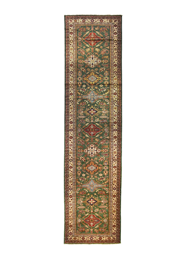 A32074 Oriental Rug Pakistani Handmade Runner Transitional Tribal 4'2'' x 16'10'' -4x17- Green Kazak Geometric Design.jpg