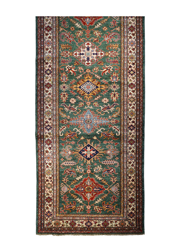 A32074 Oriental Rug Pakistani Handmade Runner Transitional Tribal 4'2'' x 16'10'' -4x17- Green Kazak Geometric Design