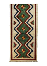 A32078 Oriental Rug Pakistani Handmade Runner Transitional 3'2'' x 9'11'' -3x10- Green Whites Beige Geometric Design