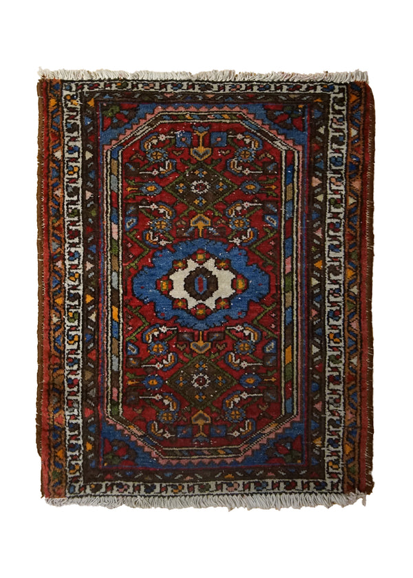 A32087 Persian Rug Hamadan Handmade Area Tribal Antique 2'2'' x 2'8'' -2x3- Red Blue Geometric Design