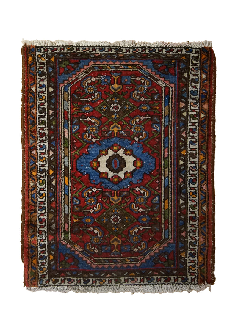 A32087 Persian Rug Hamadan Handmade Area Tribal Antique 2'2'' x 2'8'' -2x3- Red Blue Geometric Design