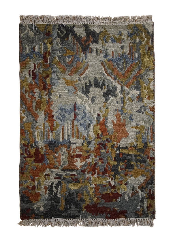 A32099 Oriental Rug Indian Handmade Area Modern 2'0'' x 3'0'' -2x3- Whites Beige Red Yellow Gold Abstract Splatter Design