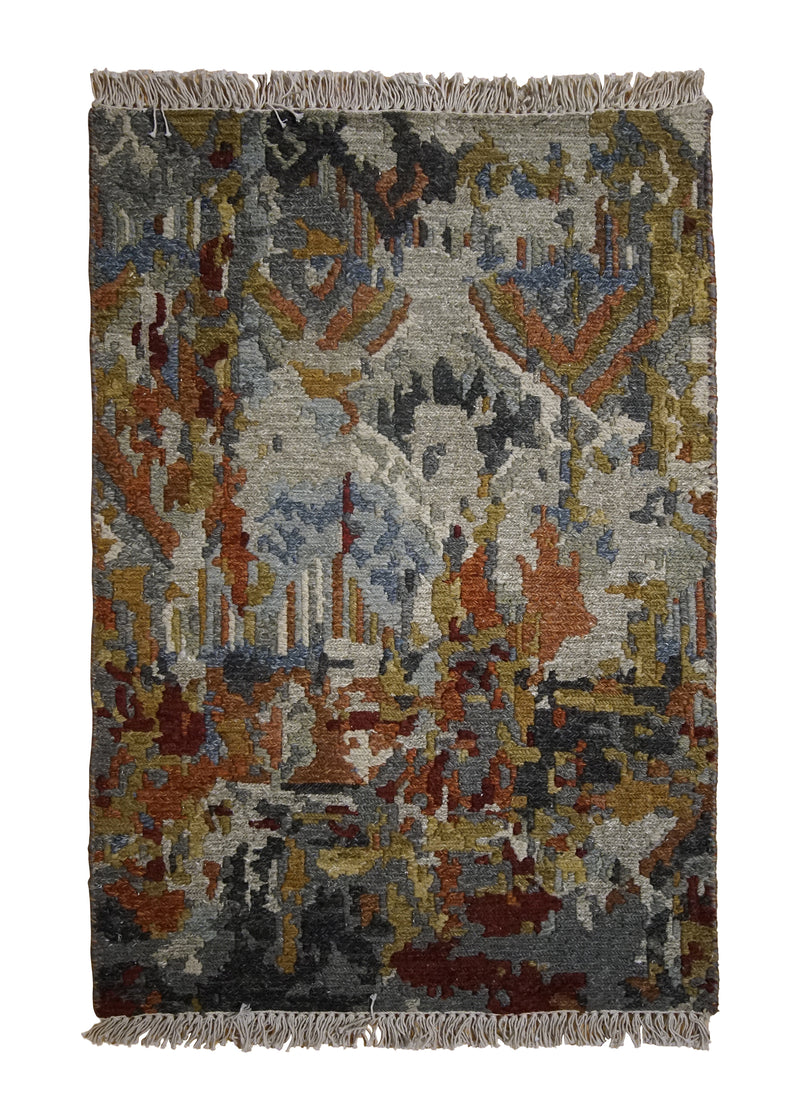 A32099 Oriental Rug Indian Handmade Area Modern 2'0'' x 3'0'' -2x3- Whites Beige Red Yellow Gold Abstract Splatter Design