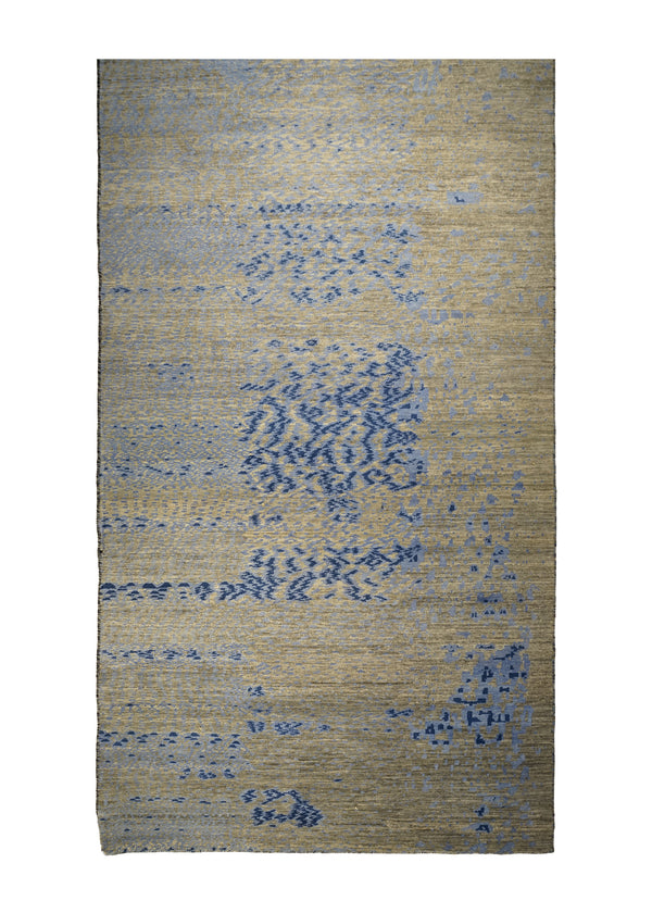 A32108 Oriental Rug Pakistani Handmade Runner Modern 4'6'' x 12'0'' -5x12- Yellow Gold Blue Abstract Splatter Design