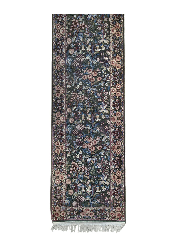 A32120 Oriental Rug Pakistani Handmade Runner Traditional 2'7'' x 12'3'' -3x12- Green Pink Floral Design