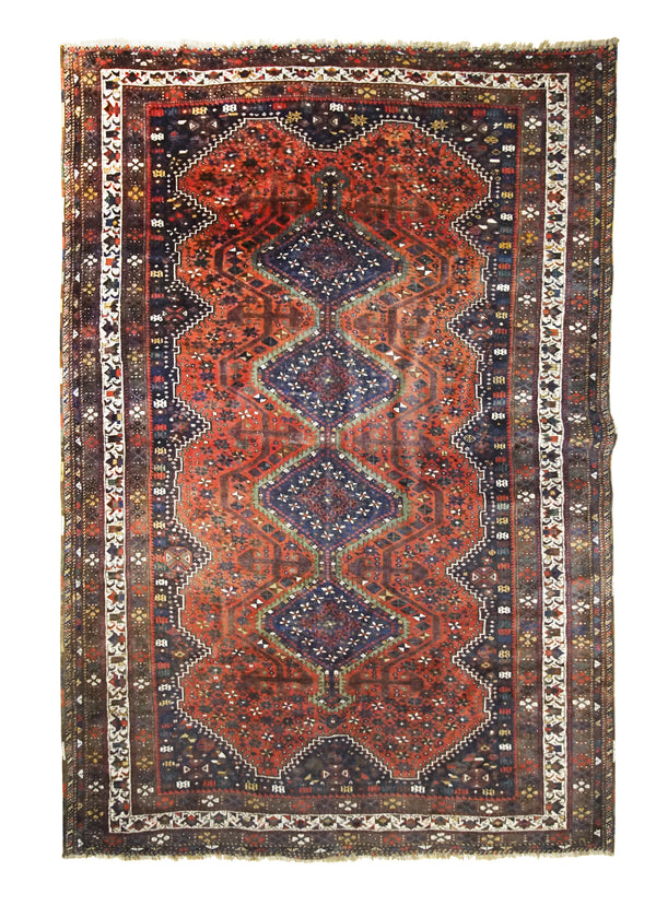 A32131 Persian Rug Shiraz Handmade Area Tribal 6'10'' x 9'11'' -7x10- Red Geometric Design