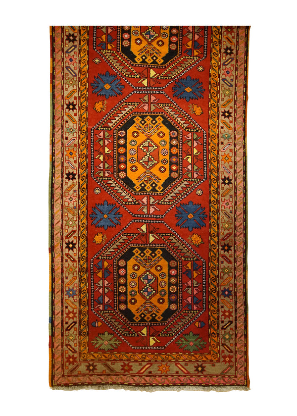 A32156 Oriental Rug Turkish Handmade Runner Tribal 4'4'' x 9'6'' -4x10- Red Geometric Design
