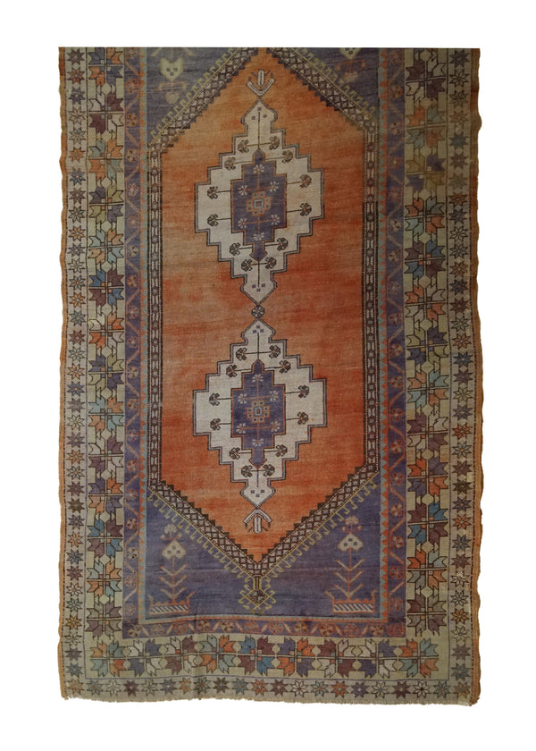 A32158 Oriental Rug Turkish Handmade Area Tribal 4'5'' x 8'8'' -4x9- Red Purple Geometric Design