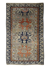A32161 Persian Rug Kurdistan Handmade Area Tribal Antique 3'6'' x 5'11'' -4x6- Whites Beige Blue Orange Geometric Design
