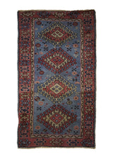 A32162 Oriental Rug Turkish Handmade Area Tribal 2'4'' x 3'10'' -2x4- Blue Red Geometric Design